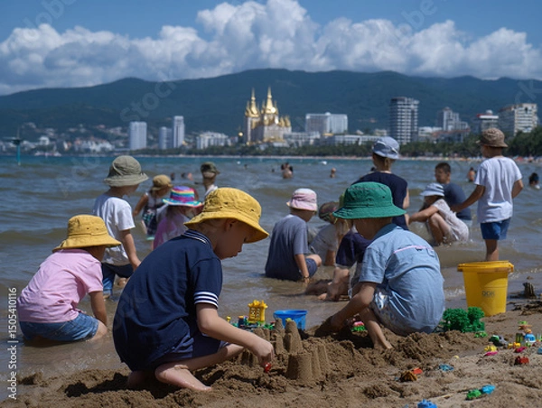 Obraz Children playing in the sand at the beach