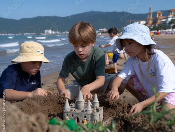 Obraz Children playing in the sand at the beach