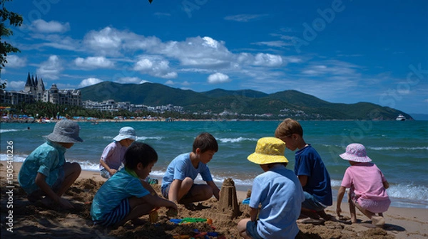 Obraz Children playing in the sand at the beach