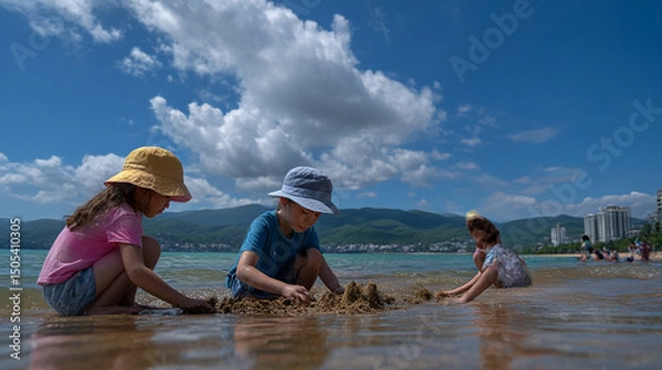 Obraz Children playing in the sand at the beach