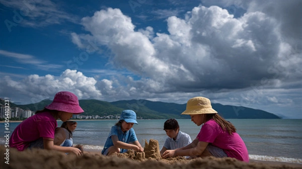 Obraz Children playing in the sand at the beach