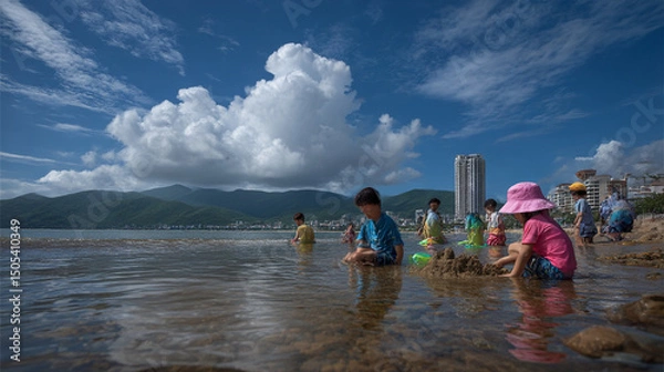Obraz Children playing in the sand at the beach