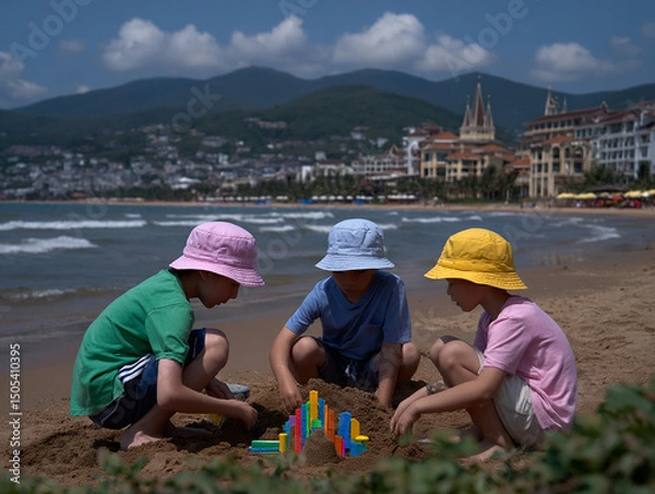 Obraz Children playing in the sand at the beach