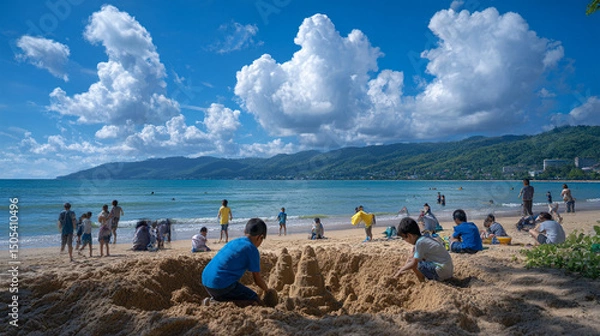 Obraz Children playing in the sand at the beach