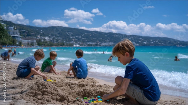 Obraz Children playing in the sand at the beach