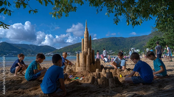 Obraz Children playing in the sand at the beach