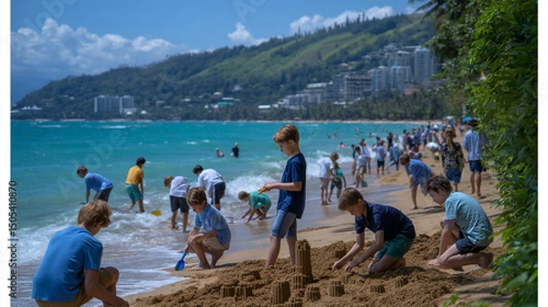 Obraz Children playing in the sand at the beach