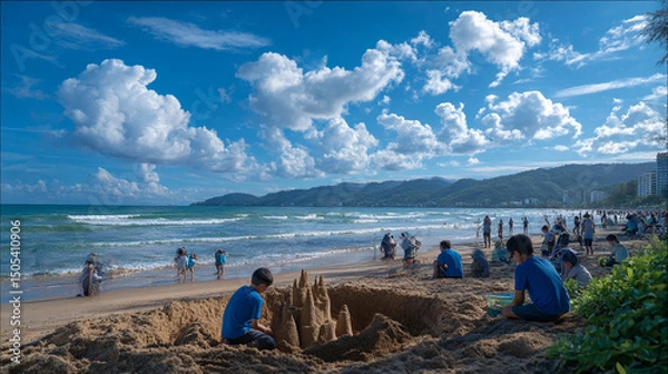 Obraz Children playing in the sand at the beach