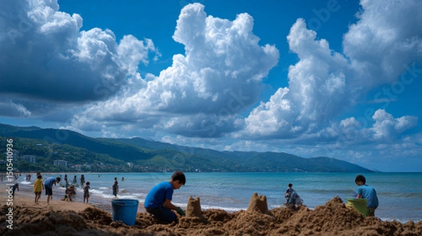 Obraz Children playing in the sand at the beach