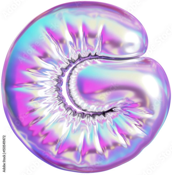 Fototapeta 3D Holographic purple inflatable letter G with a iridescent plastic effect, inflated balloon style typography for trendy futuristic design