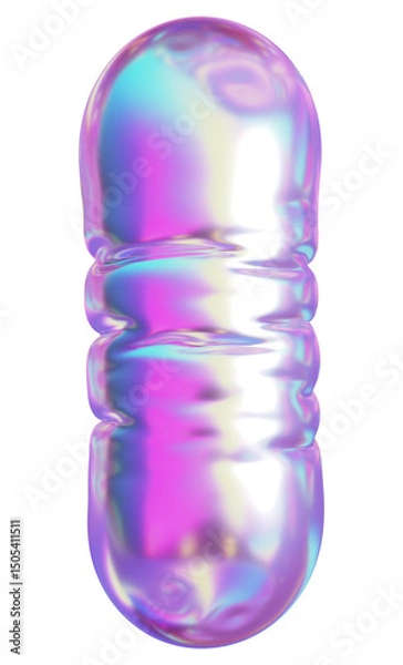 Fototapeta 3D Holographic purple inflatable letter I with a iridescent plastic effect, inflated balloon style typography for trendy futuristic design