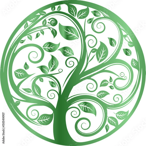 Obraz Green floral ornament abstract tree branches with leaves with vector design and illustration