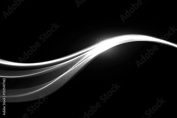 Fototapeta Abstract White Light Trails on Black Background, Ideal for Technology Presentation and Modern Innovation Visuals : Generative AI