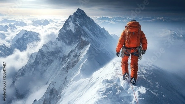 Obraz Climber on mountain summit