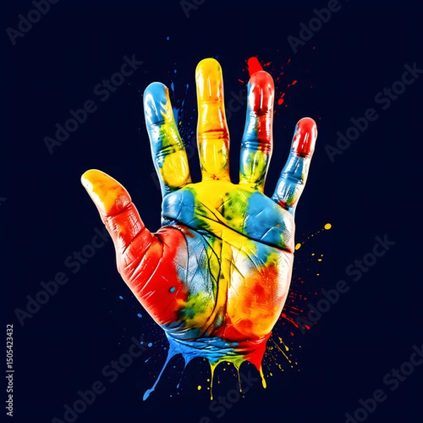 Fototapeta Palm with rainbow colors of LGBT flag isolated on white background. Concept stop homophobia, human rights observance, lesbian and gay. Handprint, arm symbol icon Pride day
