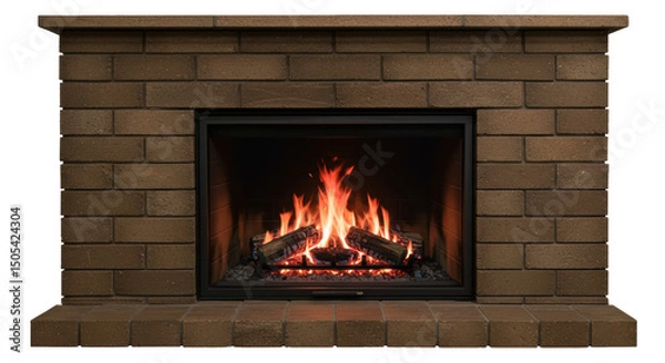 Obraz Isolated Brick Fireplace with Burning Fire