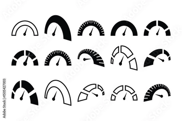 Obraz Speedometer Icons Set. Vector Dashboard Gauges with Editable Stroke on Transparent Background