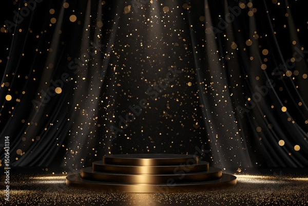 Obraz  Golden stage podium with spotlight and sparkles — Award Ceremony Concept.
