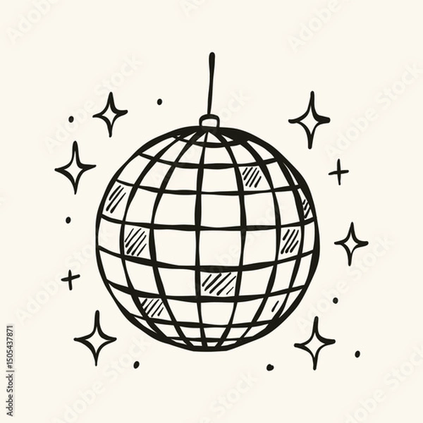 Obraz Linear Disco Ball Hand Drawn Vector Illustration.