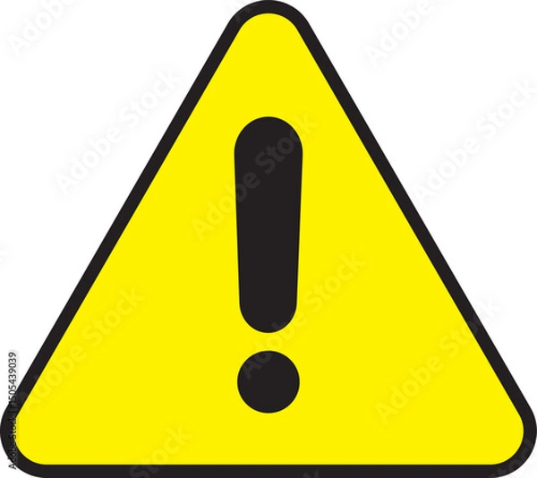 Fototapeta Warning triangle icon. Yellow caution warn in png. Warning sign with exclamation mark. Alert warn in triangle. Road sign alert.