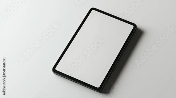 Fototapeta A close-up of a tablet with a blank screen on a white background, ready for app or website mockups