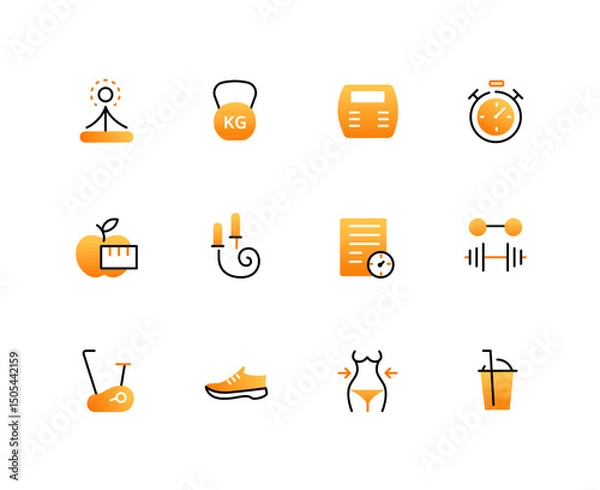 Fototapeta Gym and workout - set of line design style icons