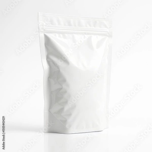 Fototapeta Glossy white stand-up pouch packaging mockup in 3/4 view