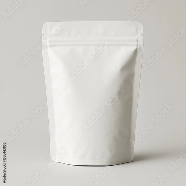Fototapeta Minimalist white stand-up pouch on plain background mockup