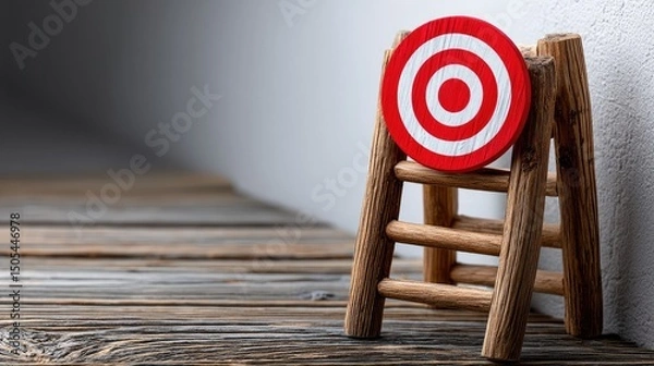 Obraz Wooden ladder with target goal setting