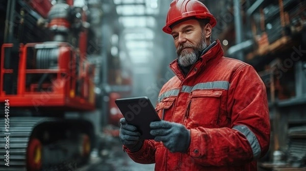 Obraz Focused industrial worker with tablet