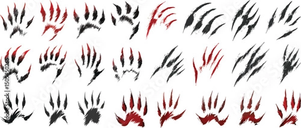 Fototapeta Claw Marks Vector Set, Animal Scratches Isolated on White Background