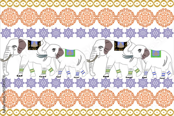 Obraz Thai Damask Elephant Pattern, Elephant, Animal, Vector, Illustration, Mammal, Shadow, Wildlife
