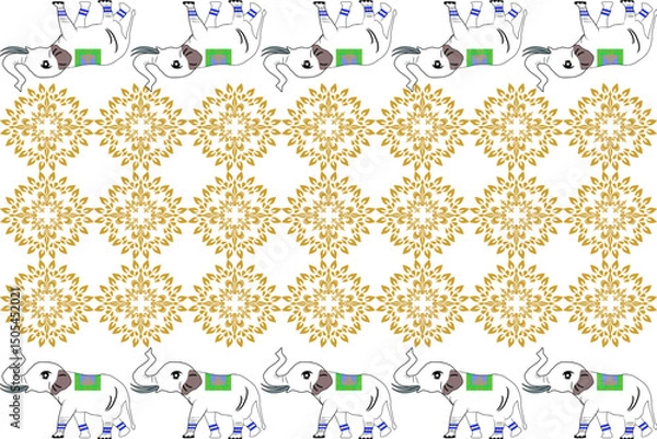 Obraz seamless pattern with animals Thai Damask Elephant Pattern Elephant Animal Vector Illustration Mammal
