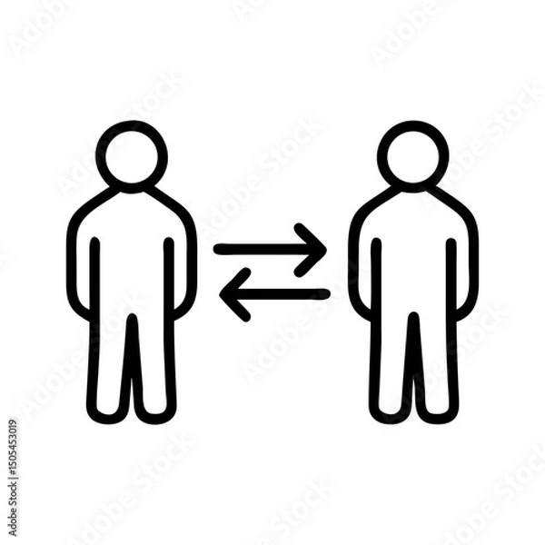 Fototapeta Two people exchanging ideas in a conceptual simple vector linear icon  