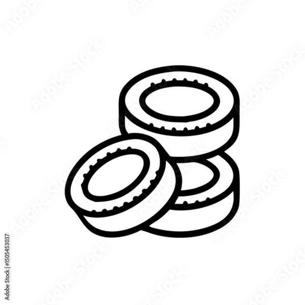 Fototapeta Three car tires stacked in a simplistic linear design icon  