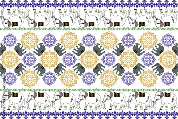 Obraz Thai Damask Elephant Pattern Elephant Animal Vector Illustration Mammal

