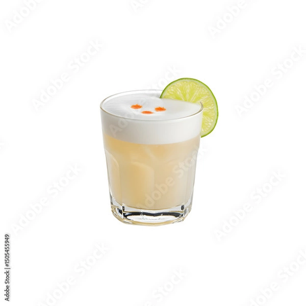 Obraz Classic pisco sour cocktail with lime garnish
