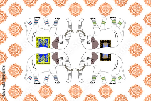 Obraz Thai Damask Elephant Pattern Elephant Animal Vector Illustration
