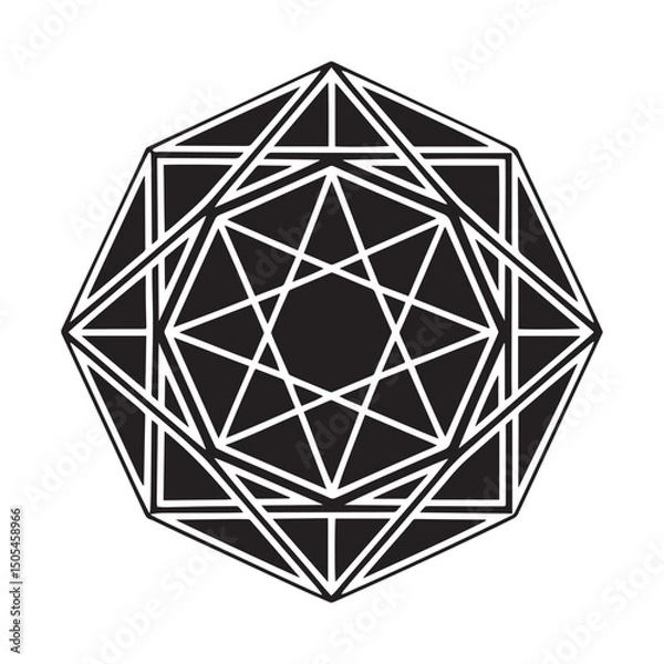 Fototapeta Intricate Black and White Octagonal Star Pattern