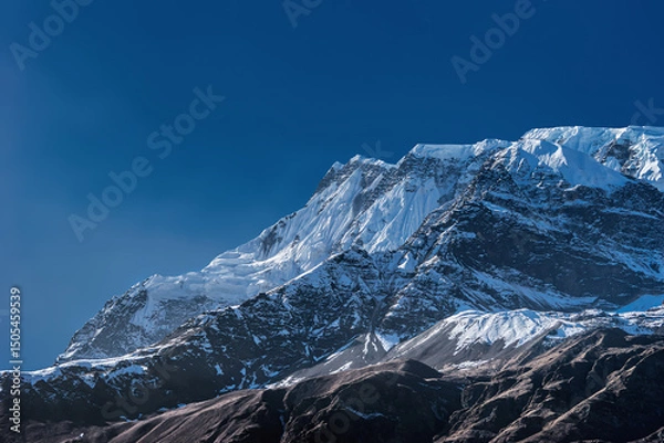 Obraz Mt. Annapurna III summit, view from Manang village. Annapurna circuit trek, Nepal.