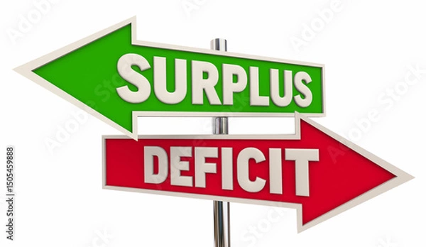 Obraz Surplus Vs Deficit Debt Arrow Signs Versus 3d Illustration