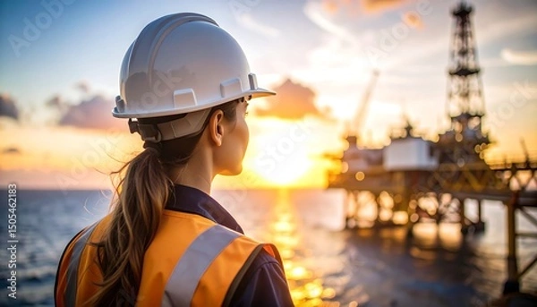 Obraz Engineer offshore sunset oil rig.