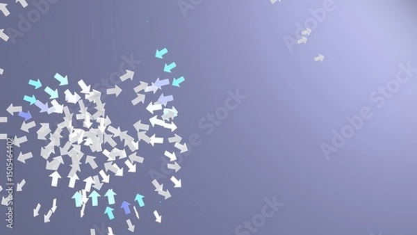 Fototapeta Chaotic group of arrows breaking direction on gradient background with copy space