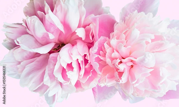 Fototapeta Pink Background of two pink peonies. Mobile photo, for greeting card or banner