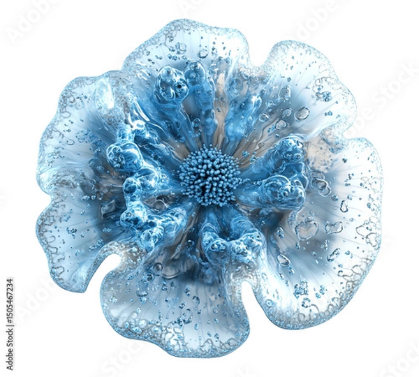 Obraz A blue flower with a lot of water droplets on it