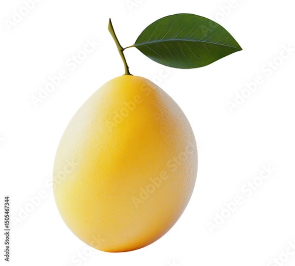 Obraz A yellow fruit with a green leaf on top