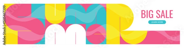 Fototapeta Colorful wide horizontal summer sale web banner with abstract geometric text, lettering.