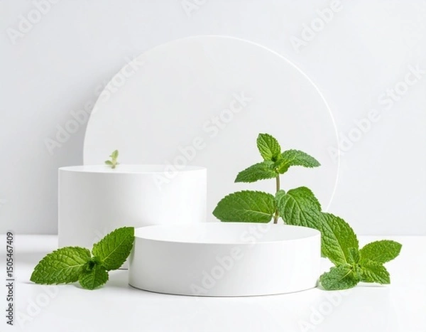 Obraz Podium made of stone, mint leaves for product presentation display