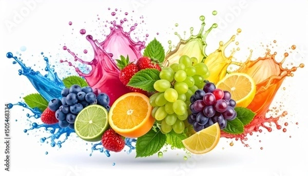 Obraz illustration graps juice splash isolated in white background 
