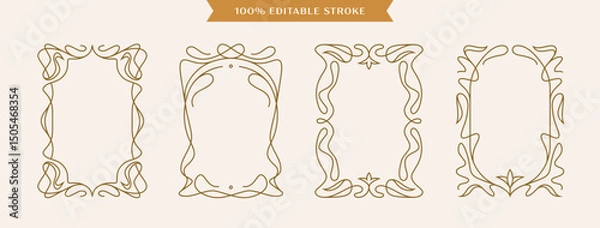 Fototapeta Vertical ornate frames set in retro style. Modern Art Nouveau design element, logo, label, floral border. Editable stroke.